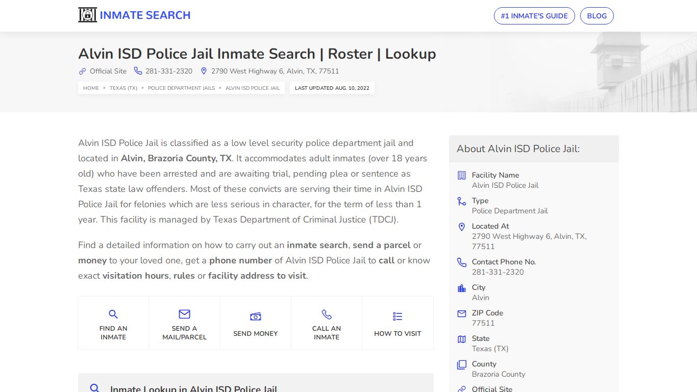 Alvin ISD Police Jail Inmate Search | Roster | Lookup